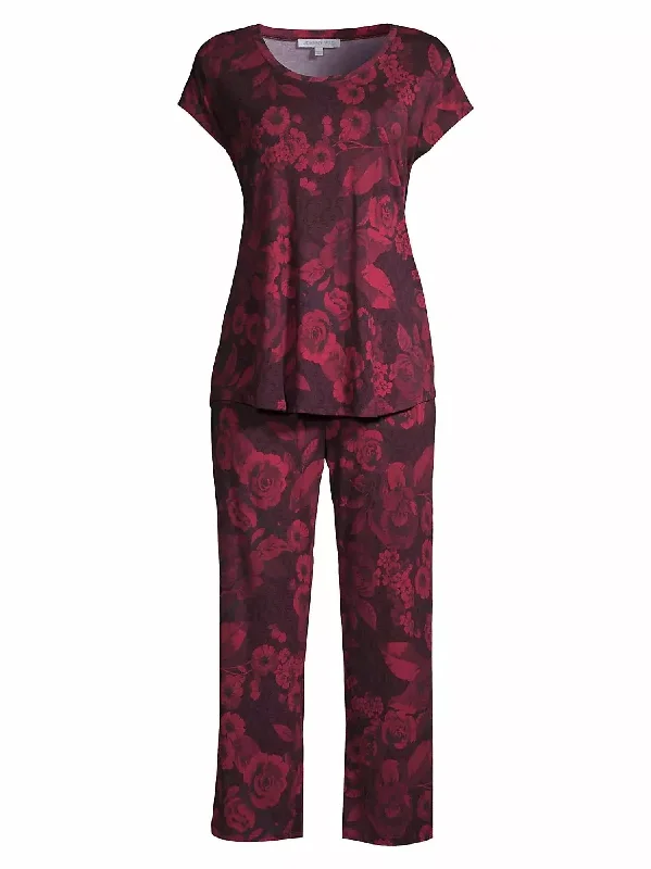 Timeless Women's Apparel Carrie Cap Sleeve Crop Set Pajama In Red