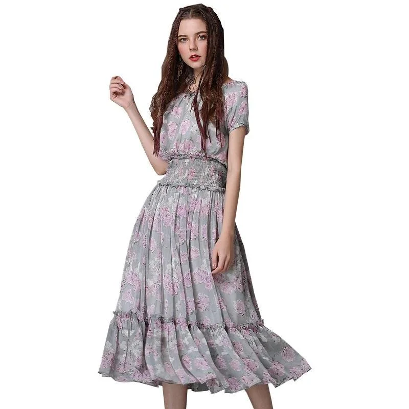 Plus-Size Women's Clothing Sleeve Swing Hem Floral Print Dress