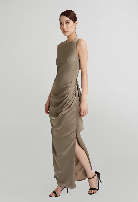 Timeless Women's Garments nichii X NURITA HARITH Ethereal Ruched Ruffle Sleeveless Maxi Dress