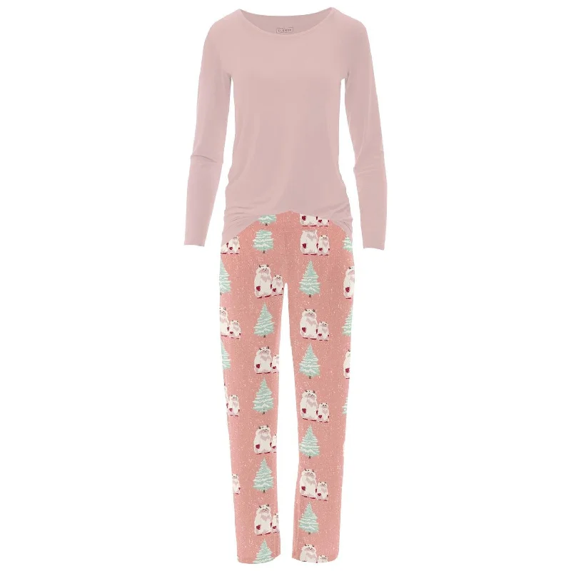 Women's Holiday Outfit Women's Long Sleeve Tee & Pajama Pants Set In Blush Yeti