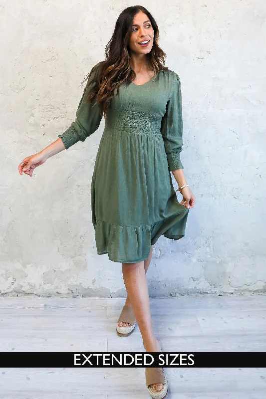 Women's Holiday Attire The Cara Midi Dress in Aspen Green FINAL SALE