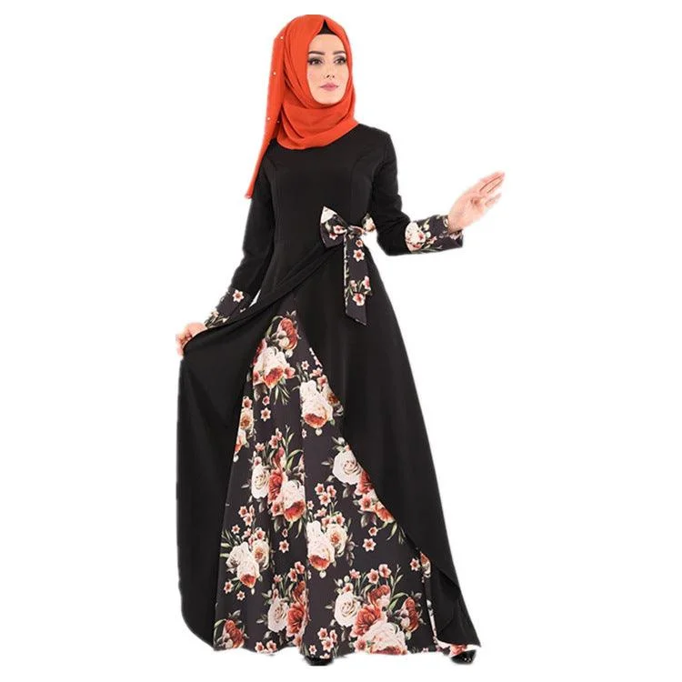 Women's Vintage Garments Vintage Floral Printed Abaya Maxi Dress