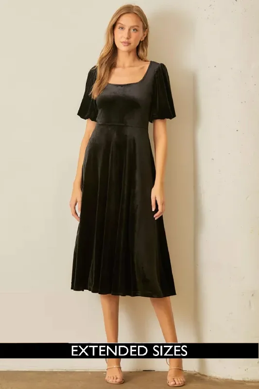 Women's Clothing The Lenny Velvet Square Neck Midi Dress in Black - FINAL SALE