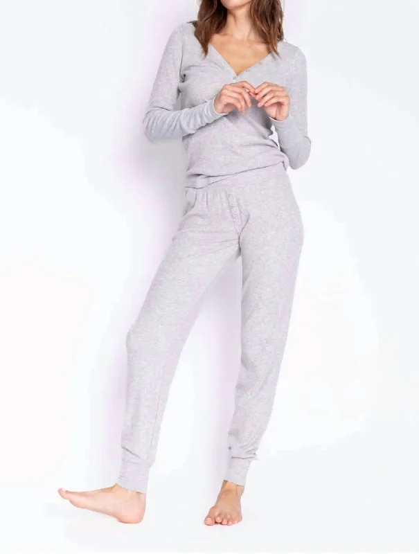 Women's Cozy Winter Attire Jam Pant Text Essen In Heather Grey