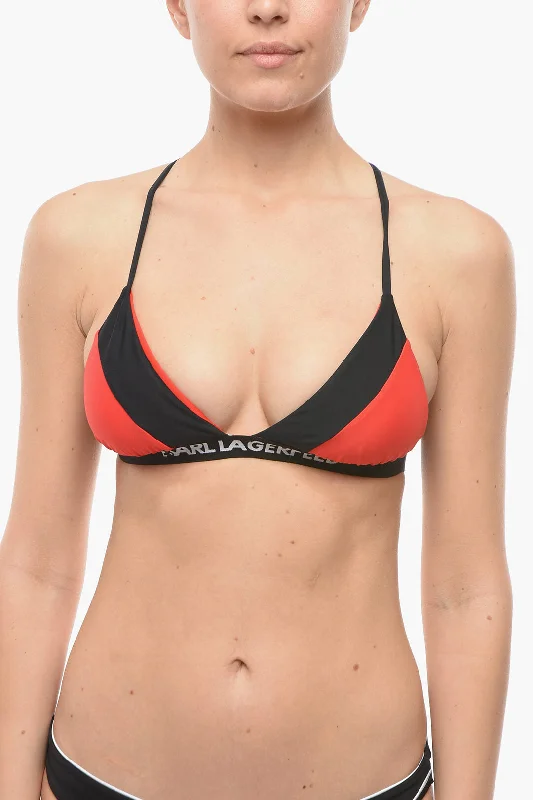 Women's Comfy Attire For Lounging Karl Lagerfeld Two-Tone Triangle Bikini Top with Logoed Band