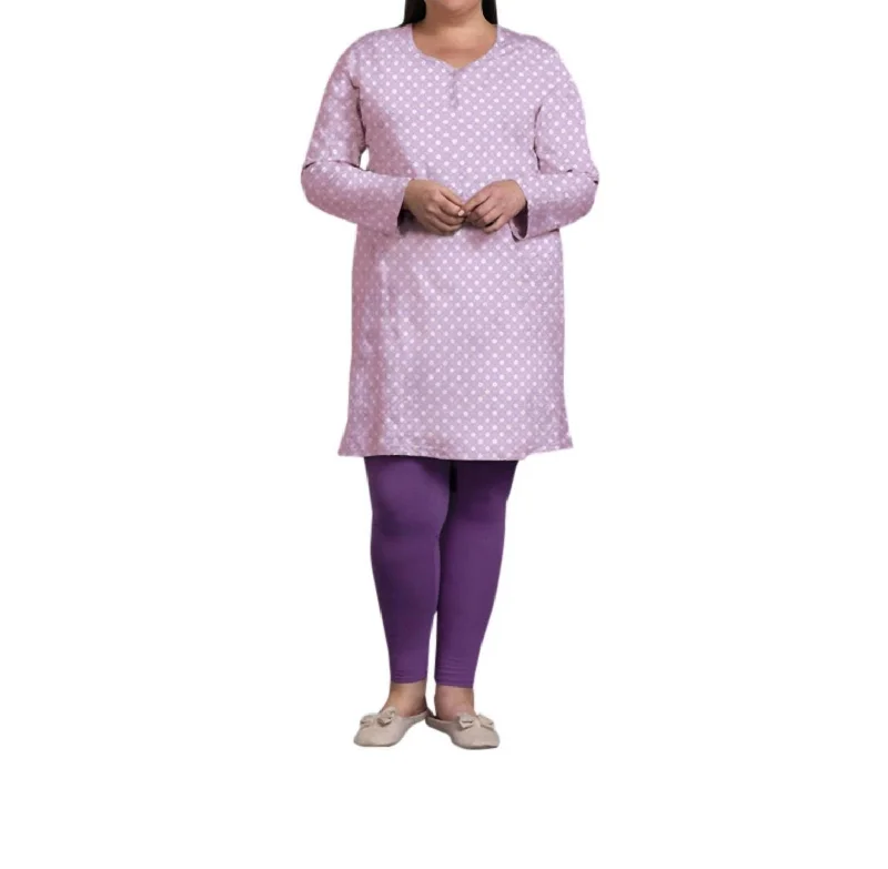 Women's Plus-Size Casual Outfit Cotton Long Sleeve Sleep Top - Plus In Lavender Daisy