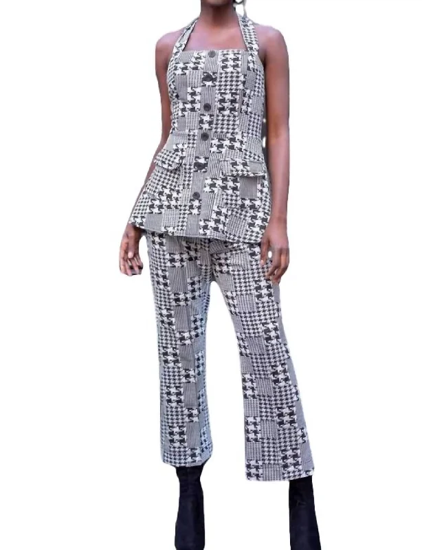 Women's Vacation Attire Plaid Pant Set In Black/white