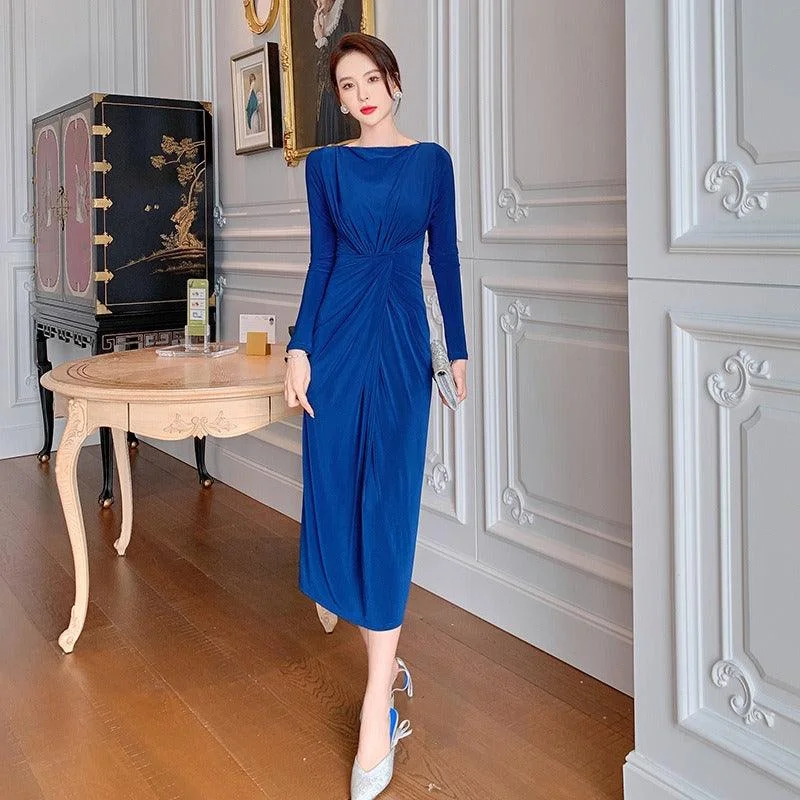 Women's Vacation Garments Blue Twisted Knot Midi Dress