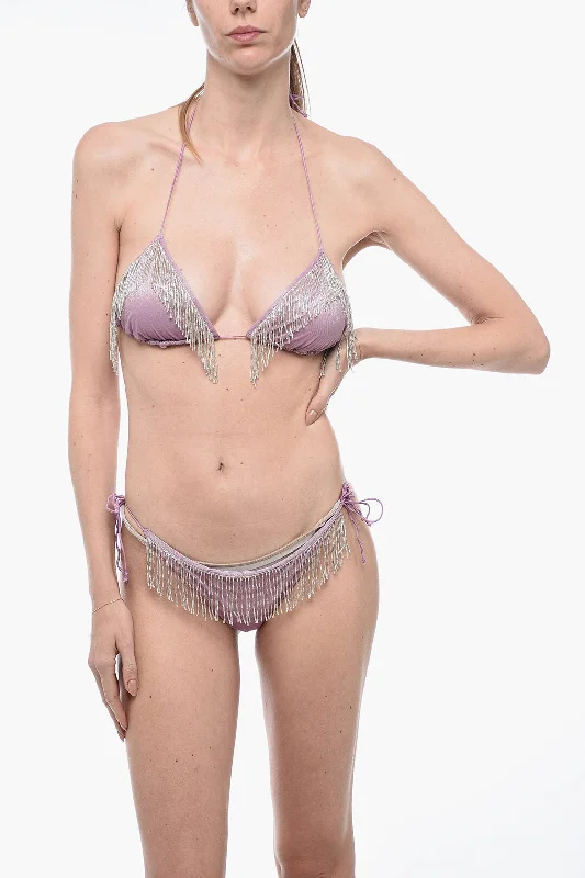 Women's Elegant Evening Attire Oséree Triangle Bikini Set With Fringed Detail