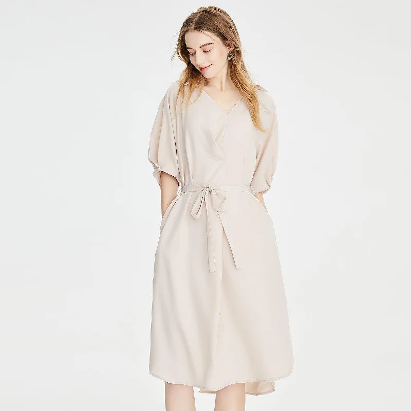 Women's Relaxed Clothes Simple v neck shortsleeved loose fit midi dress