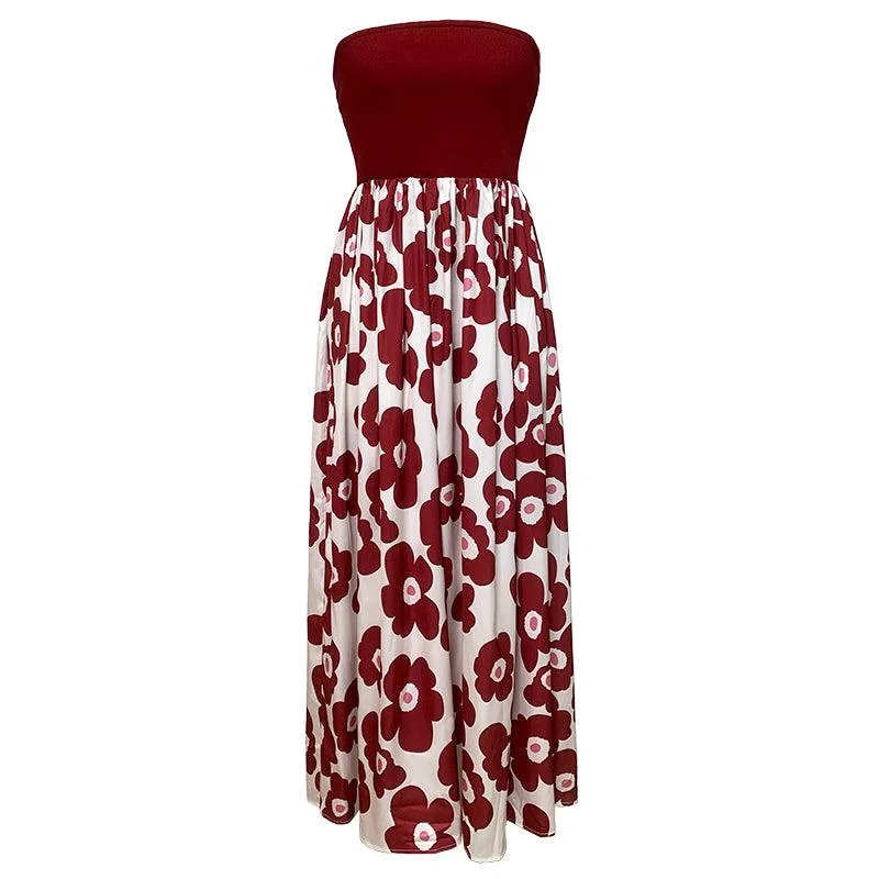 Stylish Women's Apparel Summer Tube Top Floral Maxi Dress