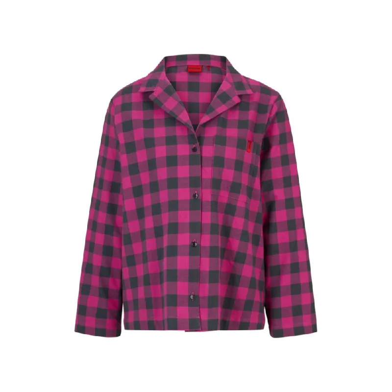 Women's Functional Outfit For Outdoor Activities Relaxed-fit pajama top in checked cotton flannel