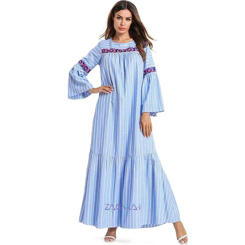 Women's Evening Outfit Sleeve Thin Embroidered Muslim Long Dress