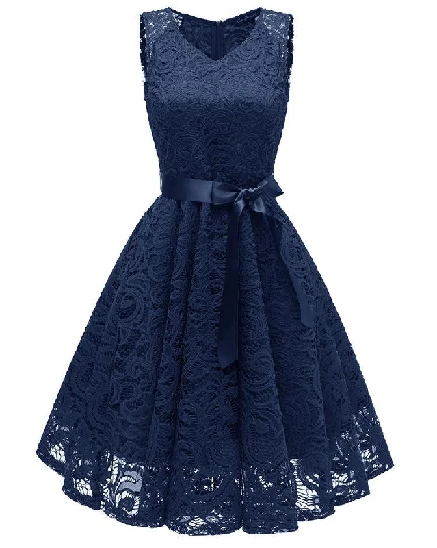 Women's Formal Event Clothing Vintage Sleeveless Lace Midi Dress