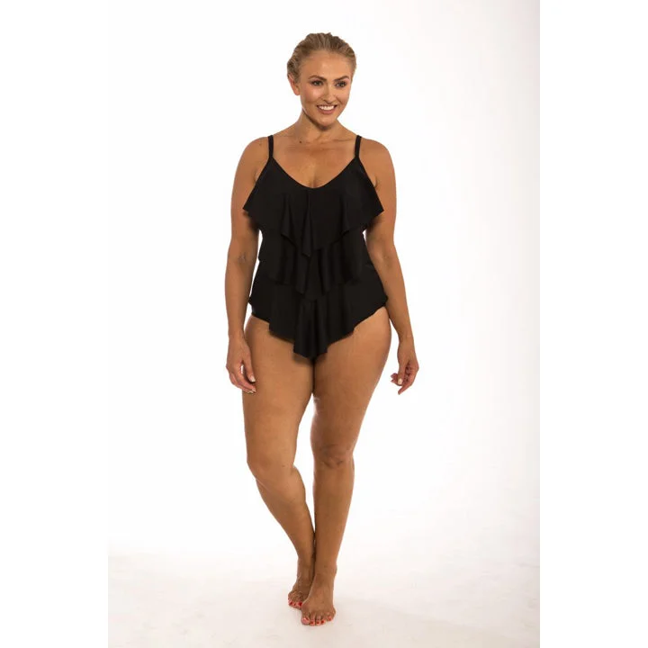 Affordable Women's Clothes Capriosca Black 3 Tier One Piece