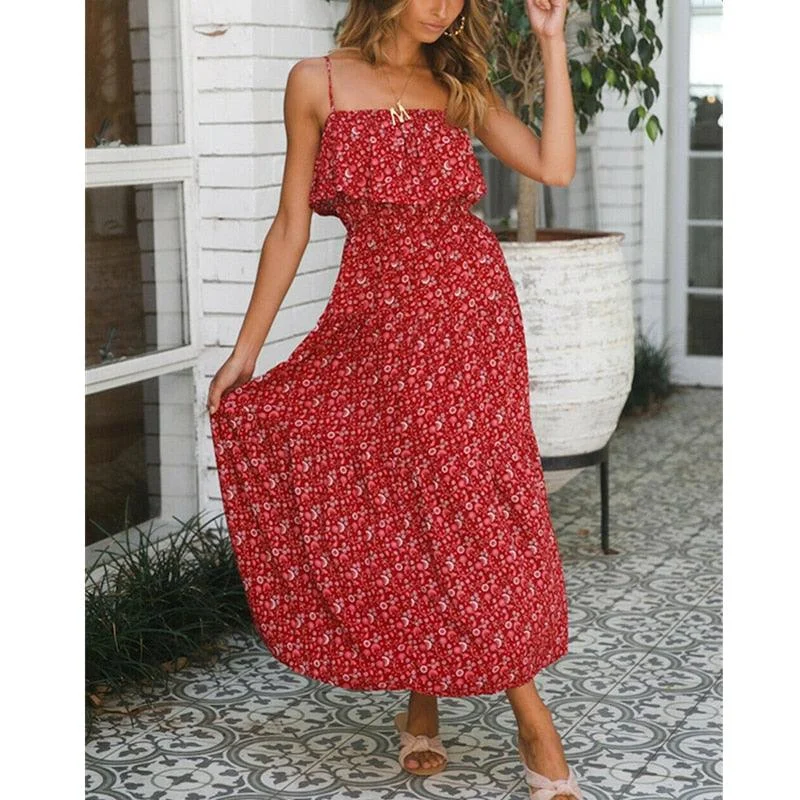 Women's Plus-Size Attire Spilt Sundress Spaghetti Strap Dress