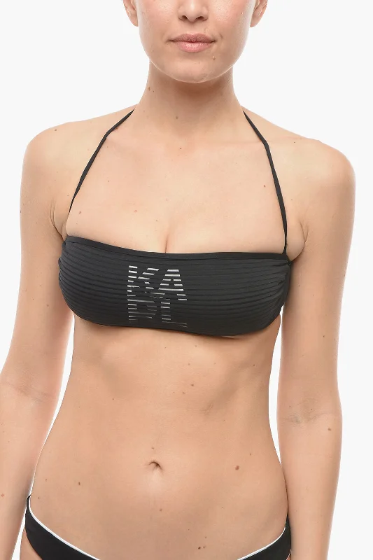 Women's Classic Attire Karl Lagerfeld Solid Color Bandeau Bikini Top with Tone On Tone Striped Det