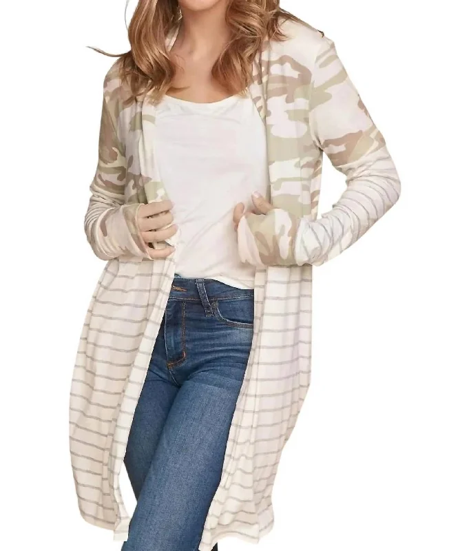 Women's Seasonal Attire Open Cardigan In Camo Stripe