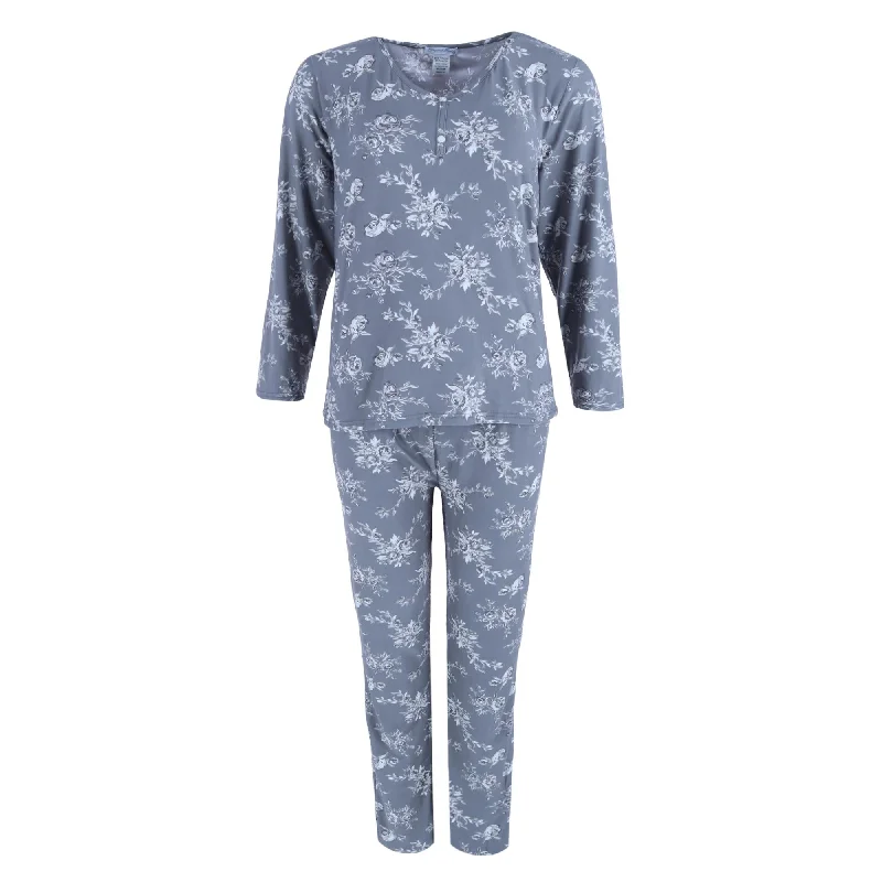 Women's Professional Outfit Women's Henley & Pant Grey Floral Set