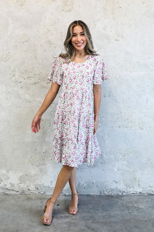 Stylish Women's Attire The Sadie Midi Dress in Azalea Flower FINAL SALE