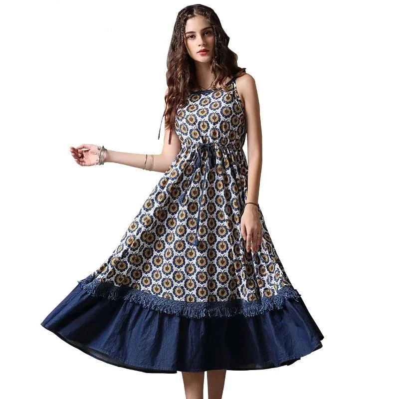 Stylish Outerwear Clothing For Women Sleeveless Swing Layered  Denim Sundress