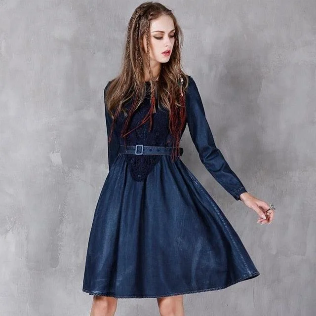 Elegant Clothing For Women Hollow Out Belted A-Line Free Flowing Dress