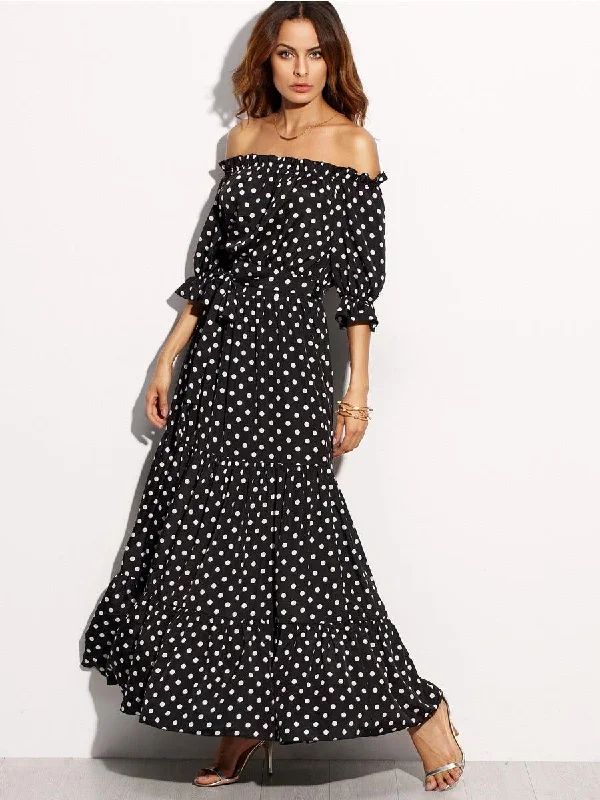 Women's Stylish Outdoor Outfit Backless Polka Dot  Sexy Bohemian Beach Summer Maxi Dress