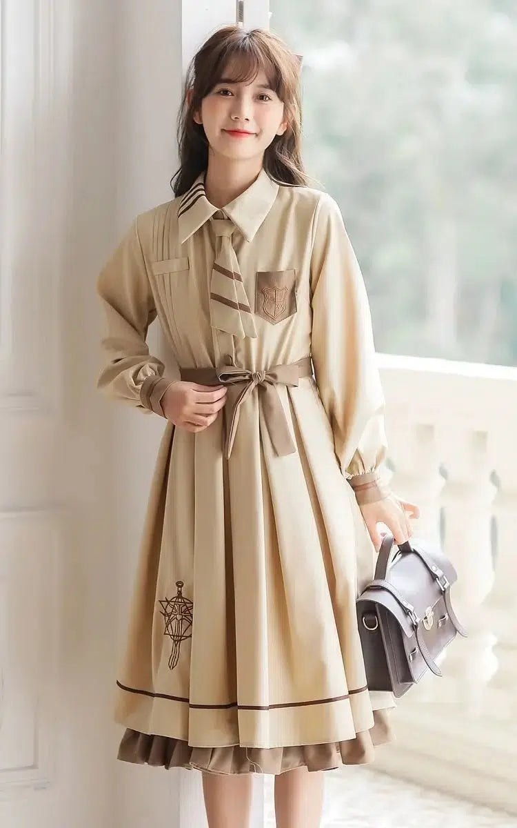 Women's Evening Attire Light Academia Uniform Midi Dress