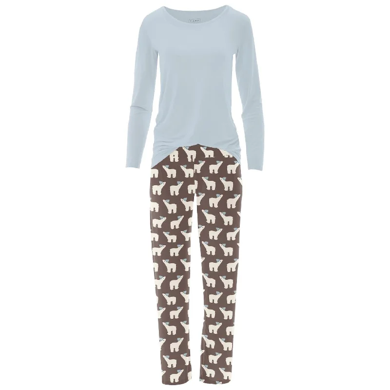 Women's Formal Event Outfit Women's Long Sleeve Tee & Pajama Pants Set In Coffee Polar Bears