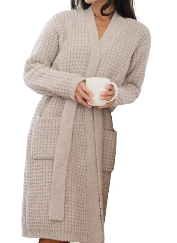 Women's Formal Event Clothing Waffle Knit Robe In Oatmeal