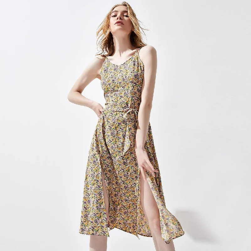 Women's Occasion Wear Clothes Floral Spaghetti Strap Midi Dress