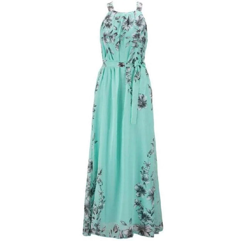 Women's Outdoor Activity Garments Elegant Belted Floral Print Maxi Dress