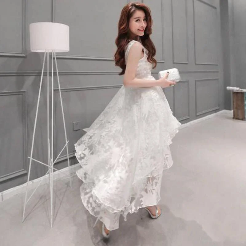 Formal Outfit For Women Sexy Solid Color Organza Sleeveless Ladies Lace Dress