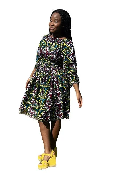 Women's Clothing For Holiday Travel African on and off the shoulder Floral Midi knee Length dress, African Print.