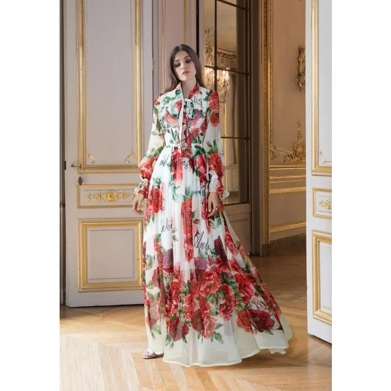 Chic Clothes For Women Boho Maxi Dress Women's Elegant Dress Bow Collar Floor-Length Maxi Dress