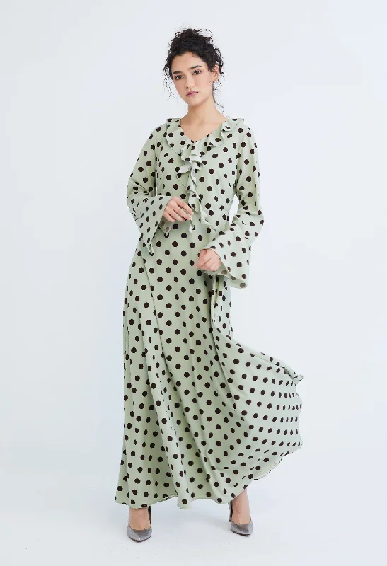 Modern Women's Clothes Polka Dot Ruffled V-Neckline Maxi Dress