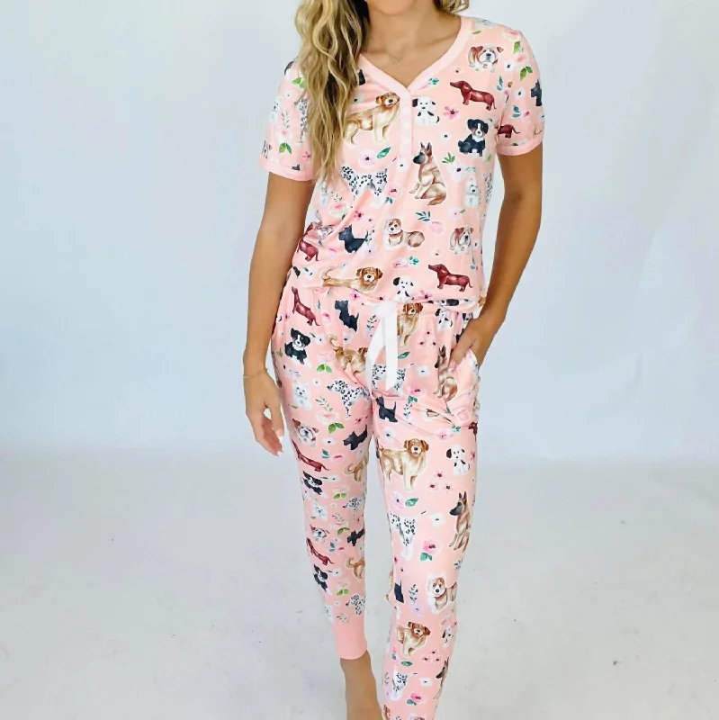 Modern Women's Clothes Dogs Pajama Lounge Set In Pink