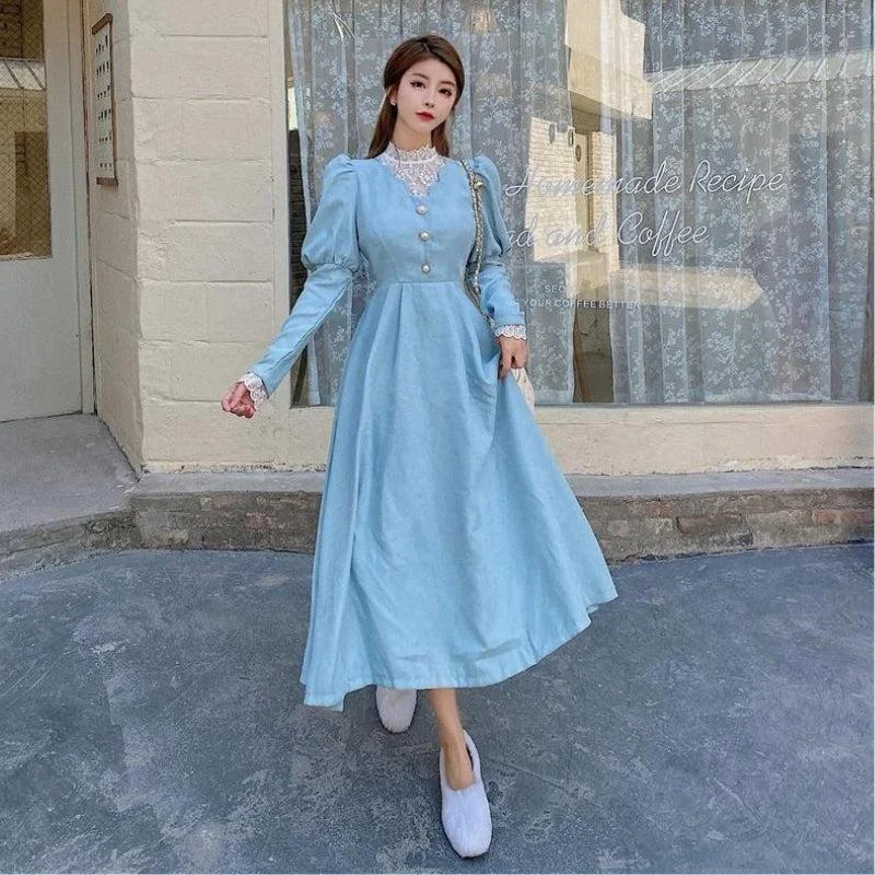 Women's Formal Event Clothing Vintage Balloon Sleeve Maxi Dress