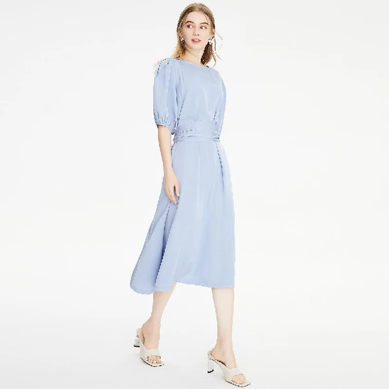 Vintage-Inspired Women's Clothes Casual short sleeve loose belt midi dress