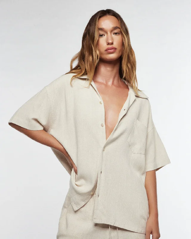 Women's Attire Air Linen Button Up - Sand