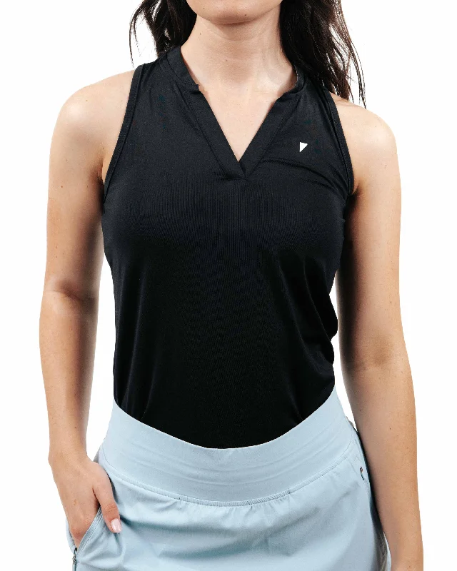 Affordable Fashion Clothing For Women Women's Black Sleeveless Blade Polo