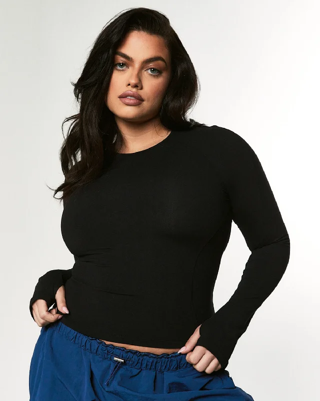 Women's Night-Out Outfit Raglan Long Sleeve Top - Black