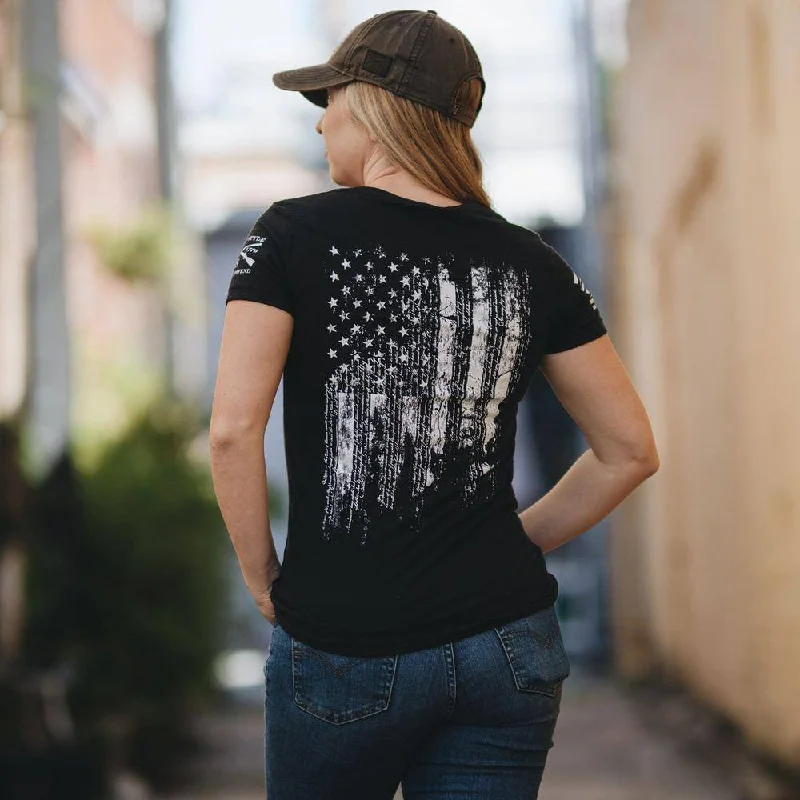 Women's Comfortable Clothes For Weekends Women's 1776 Flag V-Neck - Black