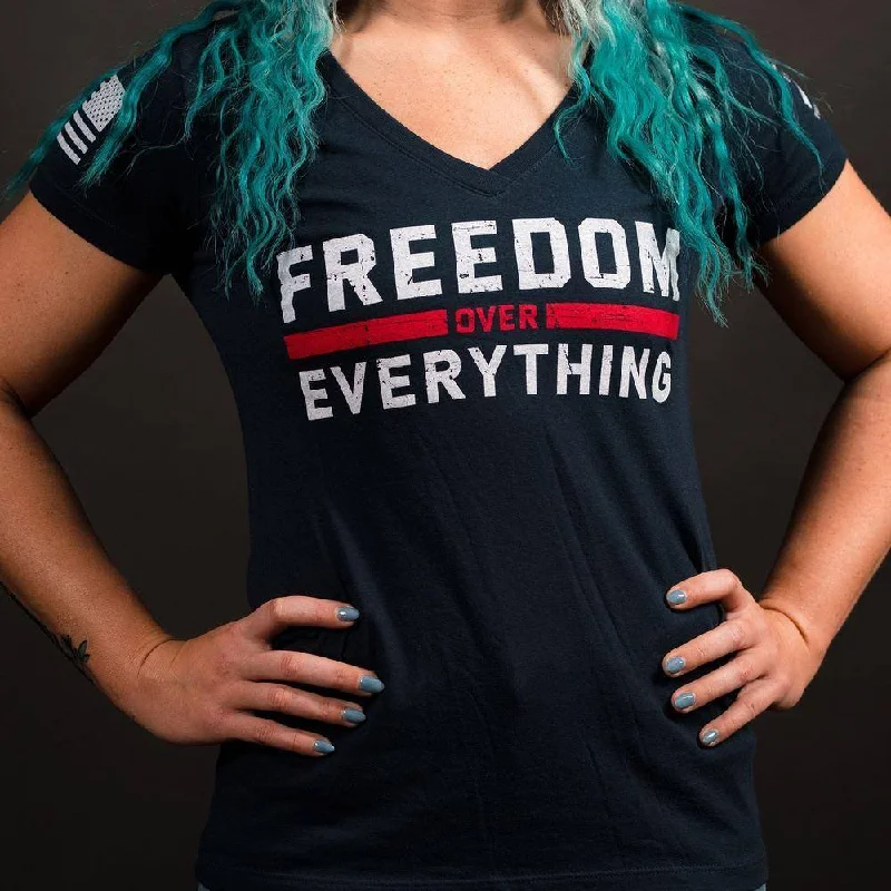 Timeless Women's Outfit Women's Freedom Over Everything V-Neck - Midnight Navy