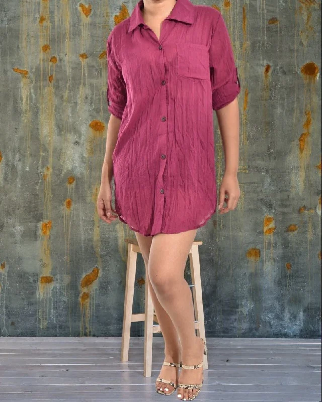 Women's Evening Wear Attire Ladies Maroon Shirt Dress