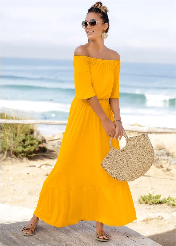 Stylish Clothes For Women Off-The-Shoulder Maxi Dress - Yellow