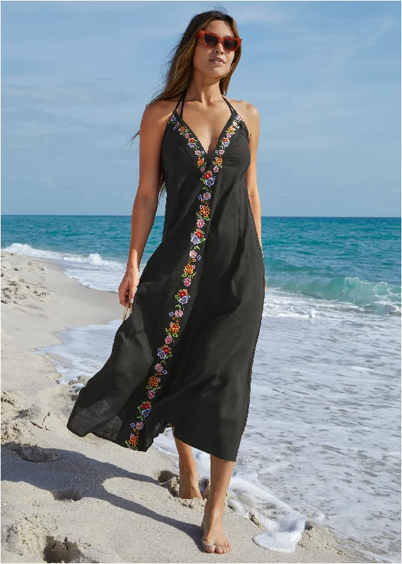 Women's Clothing For Outdoor Events Embroidered Cover-Up Dress - Fiesta Romance Embroidery