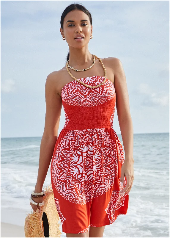 Elegant Women's Attire Convertible Coverup Dress - Ornate Medallion Clay