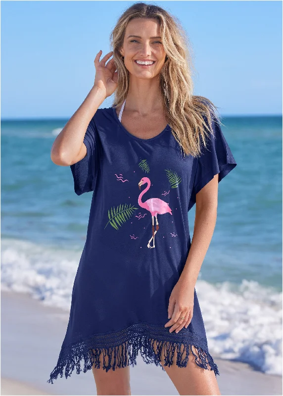 Women's Casual Garments Flamingo Dress Cover-Up - Ultramarine Blue