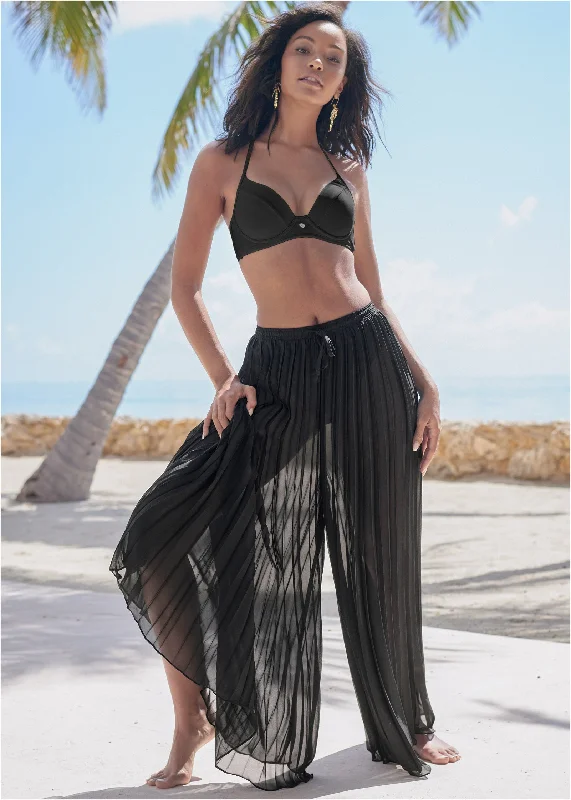 Women's Travel Outfit Set Pleated Cover-Up Pants - Black